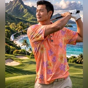 CON.STRUCT Performance Golf Polo Mens Large South Pacific Floral Quick Dry Shirt